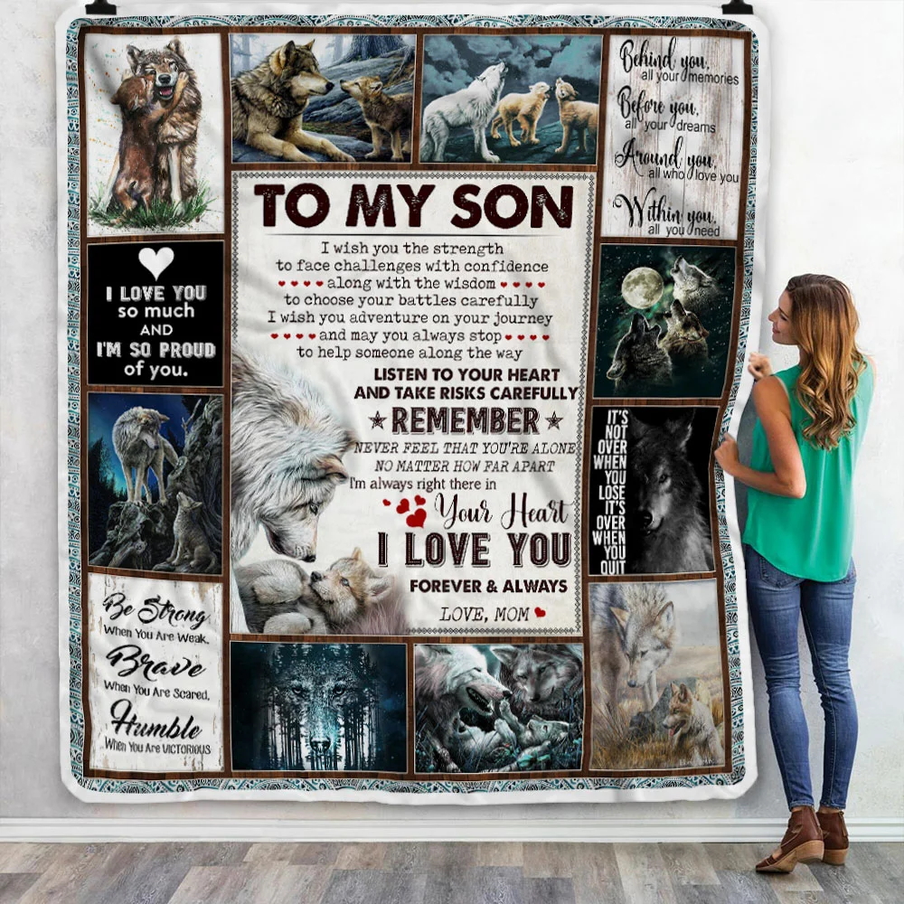To My Son, I Wish You The Strength, Love Mom, Wolf Sofa Throw Blanket
