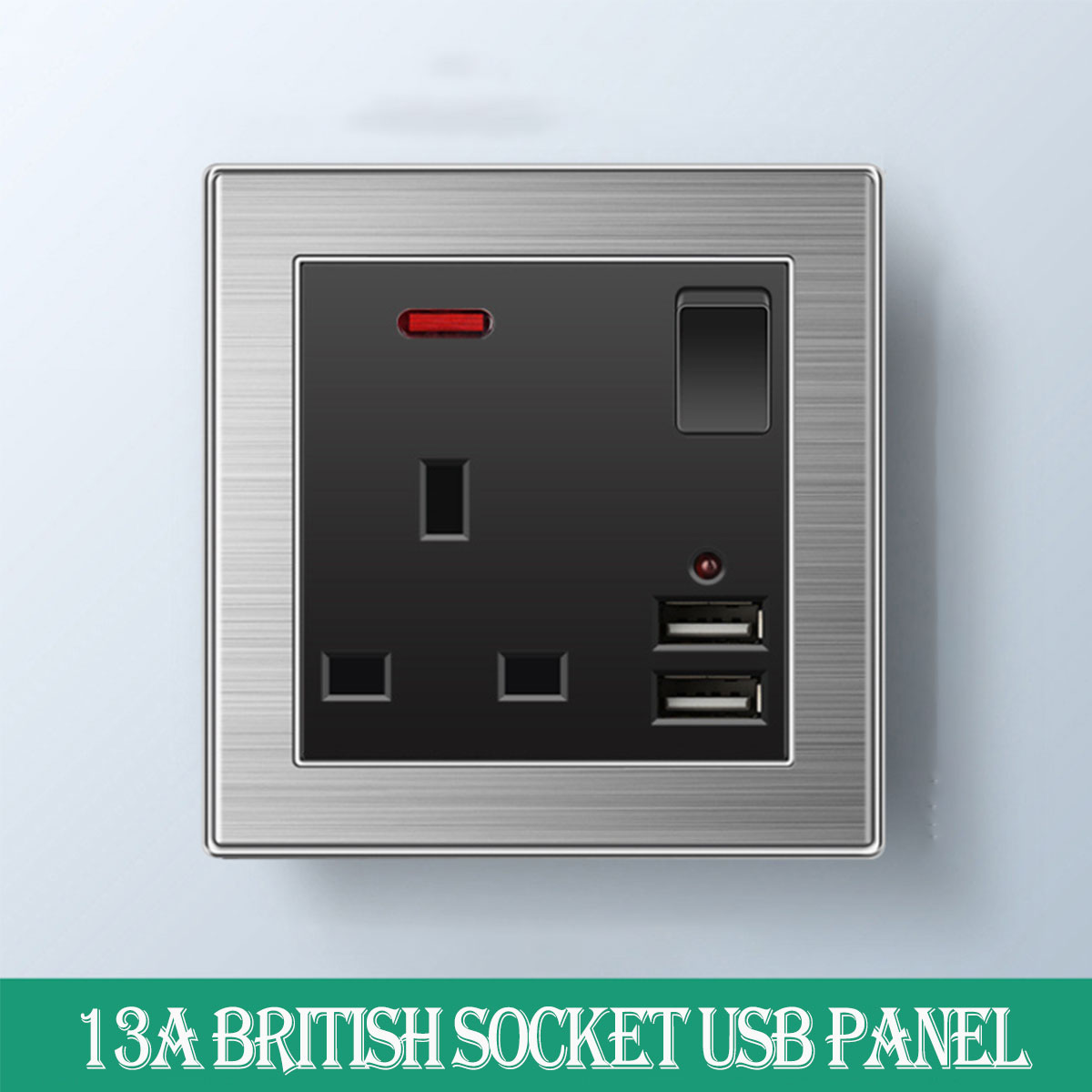 220V 13A Wall Power Plug Outlet USB 5V/2A Socket Panel Home Wall Socket British Standard