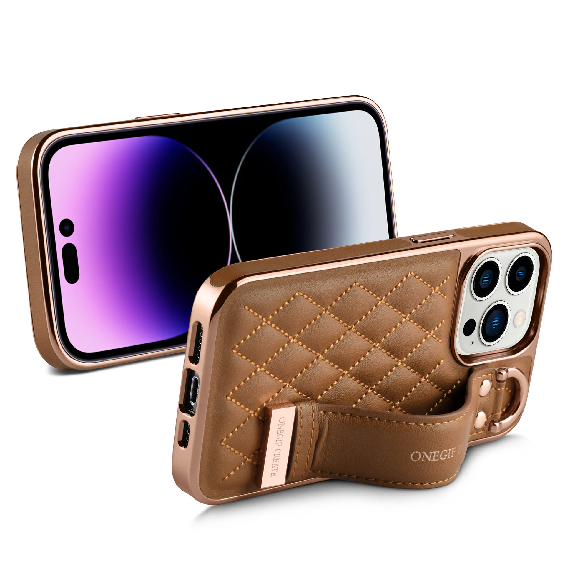 Electroplated Wristband Leather Case Cover For iPhone