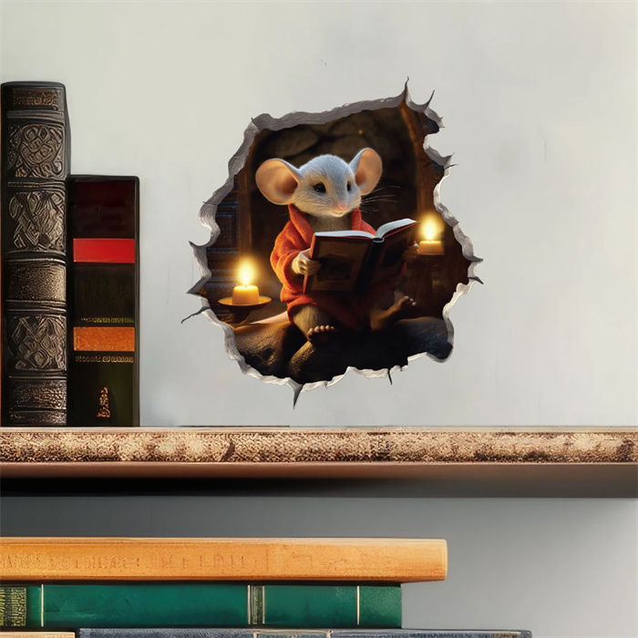 Reading Mouse - Mouse Hole 3D Wall Sticker