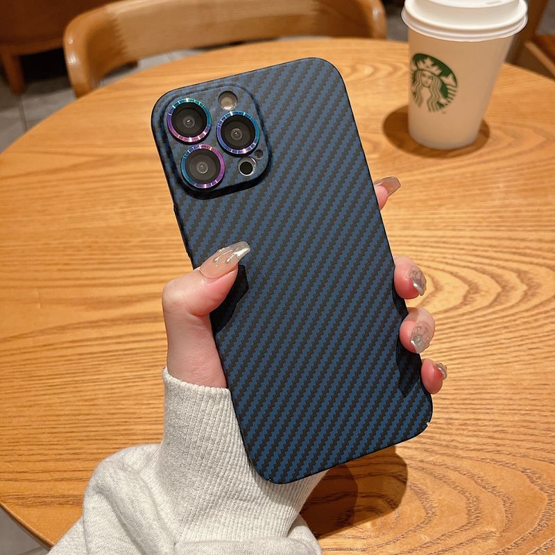 Carbon Fiber Colorful Lens Film Case Cover For iPhone