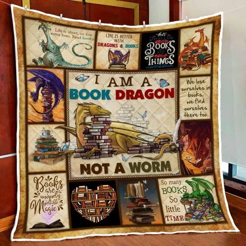 I Am A Book Dragon Quilt Blanket