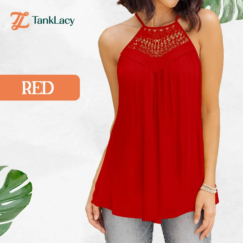 TankLacy - Summer Casual Sleeveless Tops Lace Flowy Loose Shirts Tank Tops
