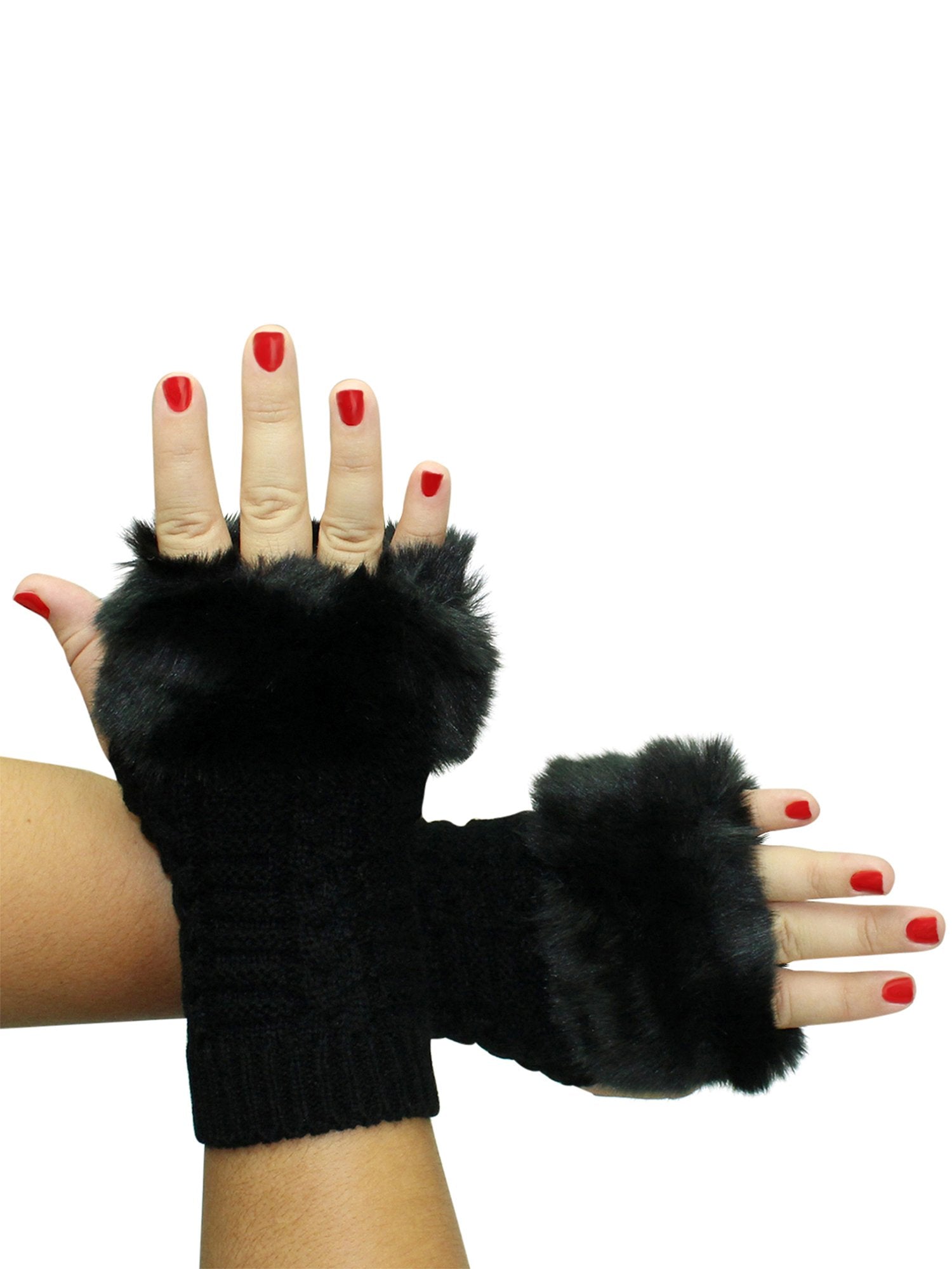 Faux Fur Trim Arm Warmer Fingerless Gloves