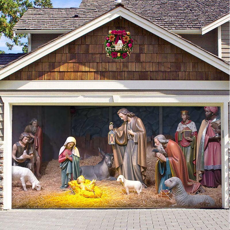 Nativity Scene Garage Door Banner