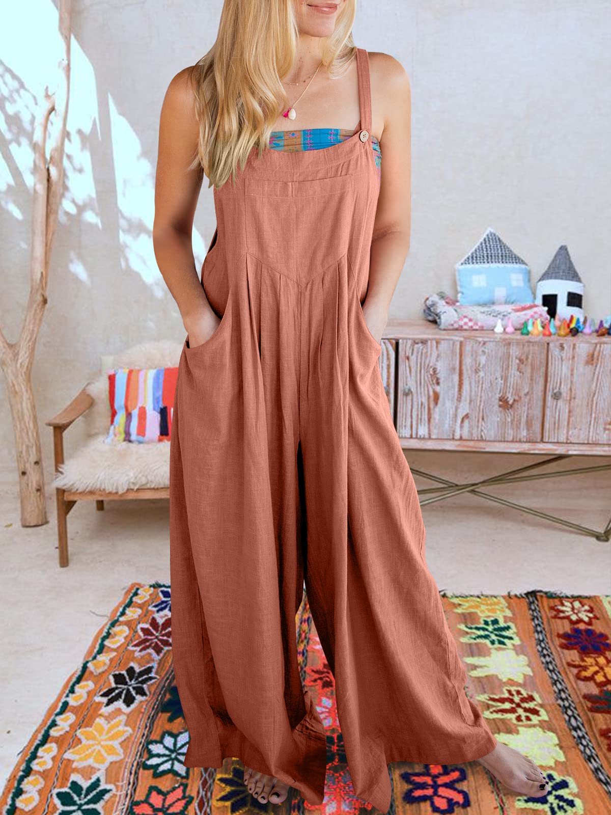 Last Day 64% OFF🔥Women’s Sleeveless Wide Leg Jumpsuit with Pockets❤️Buy 2 Free Shipping
