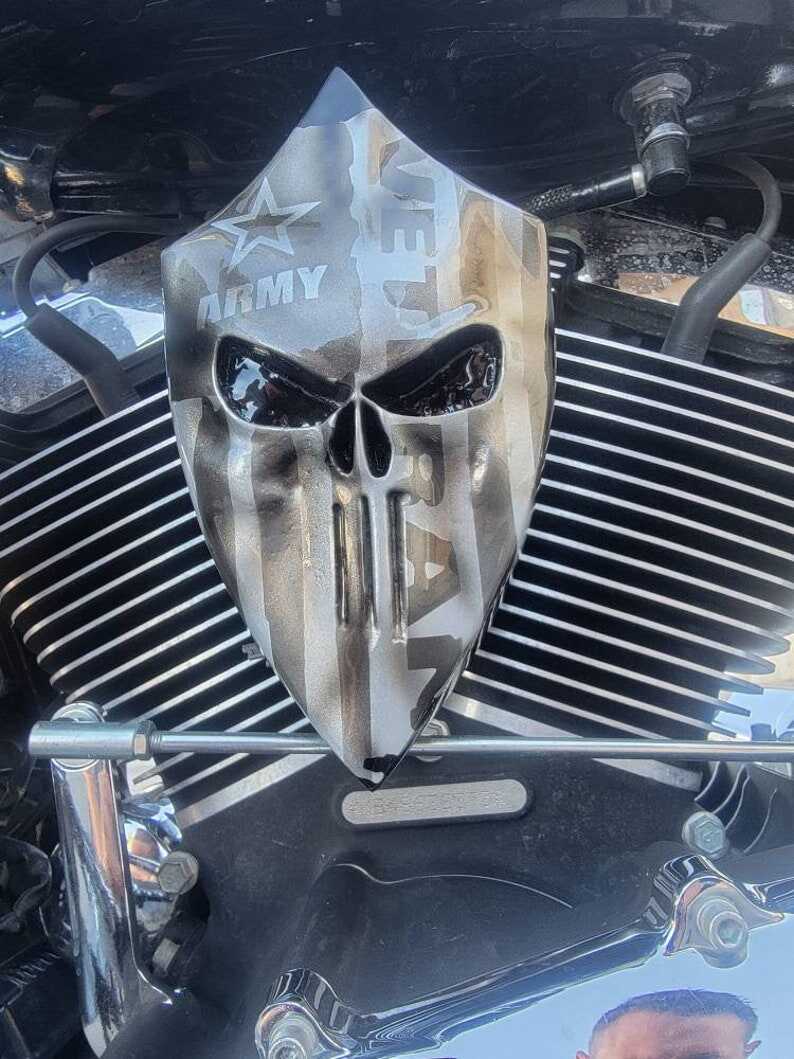 Harley Motorcycle Custom side-mounted horn cover with 3D Punisher flag Army Veteran