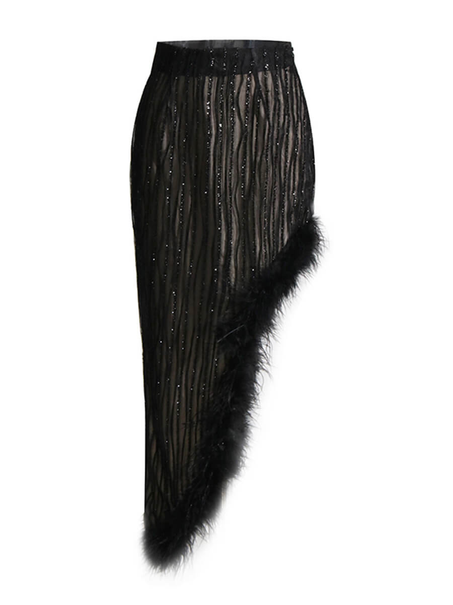 Farah Feather Asymmetric Skirt Set