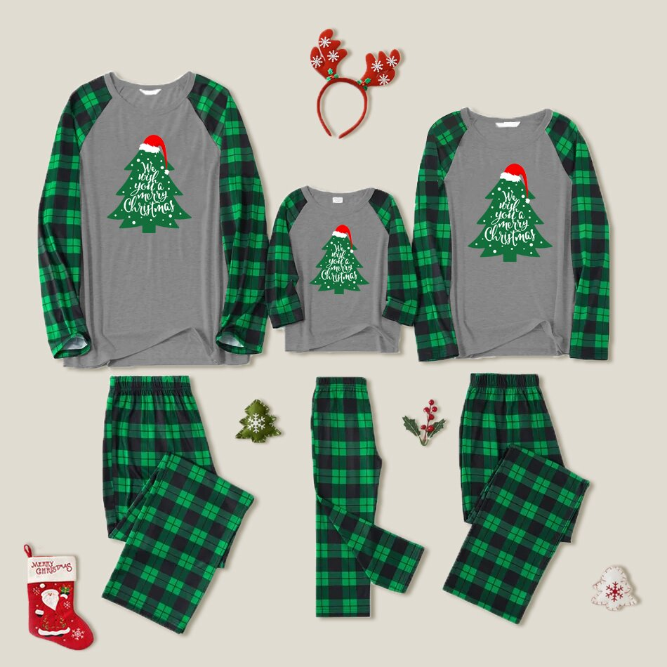 Plaid Christmas Tree Print Family Matching Pajamas Sets