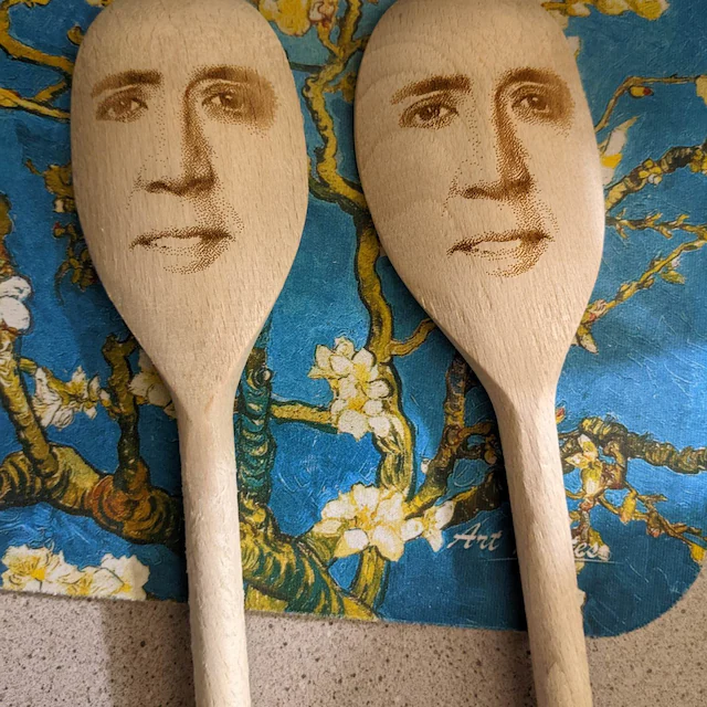 Nicolas Cage Features on Wooden Spoon