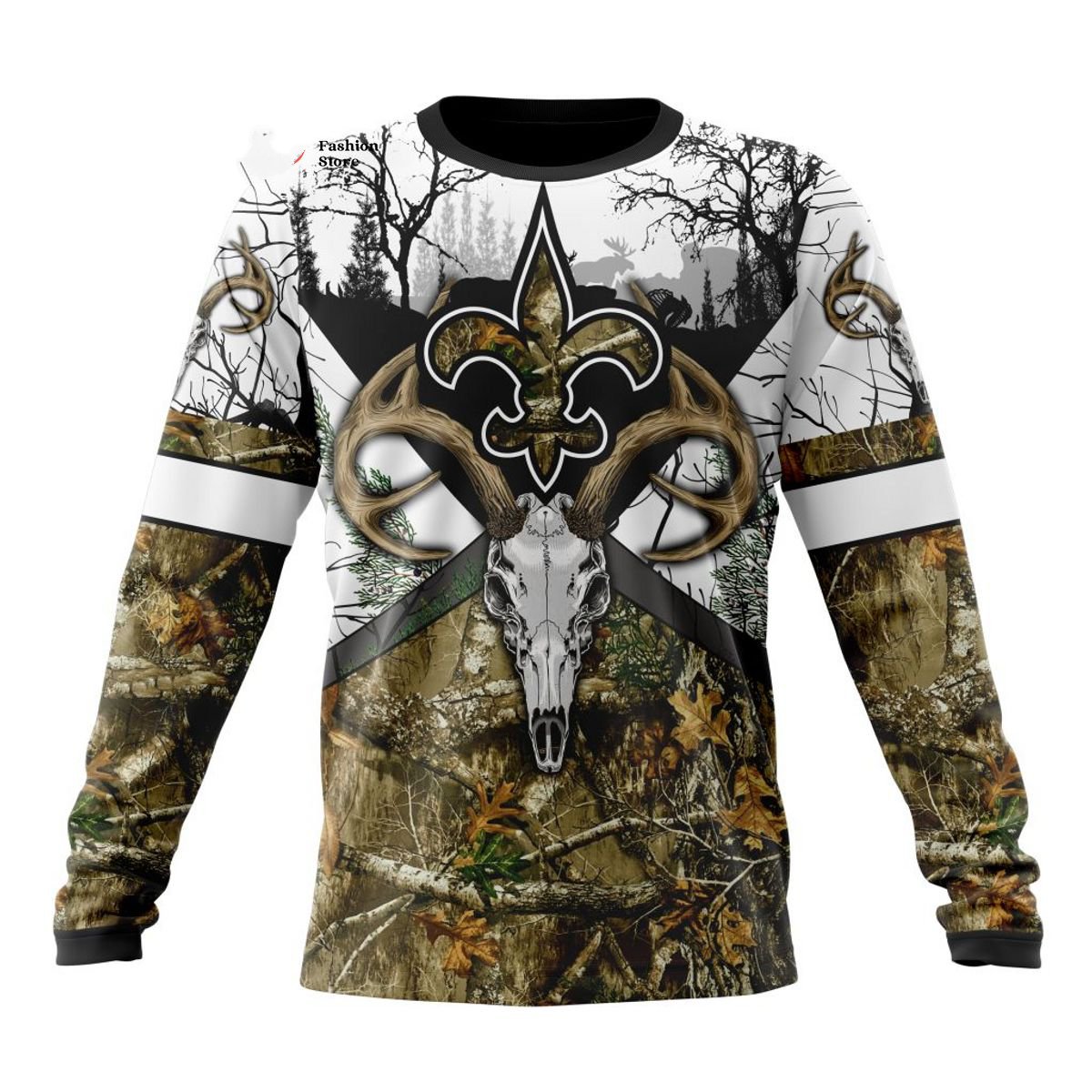 NEW ORLEANS SAINTS DEER SKULL AND FOREST 3D HOODIE
