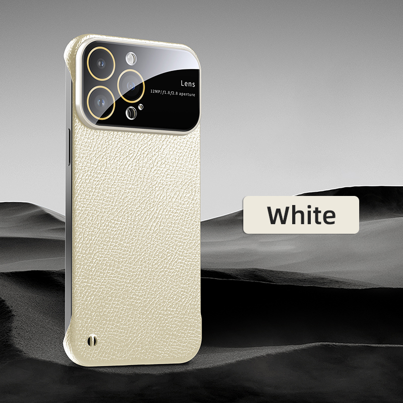 Boundless Large Window Lens Protection Lychee TextureCase Cover for iPhone
